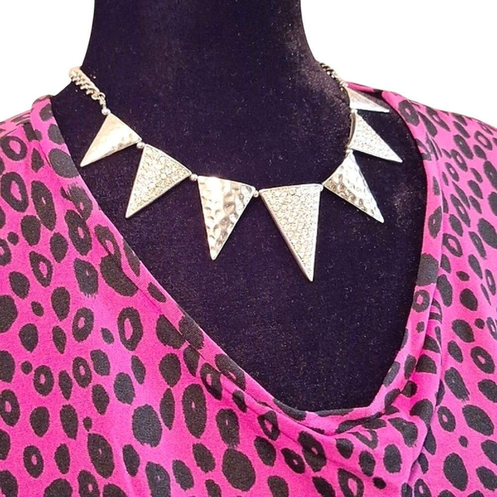 Silver Tone Triangle Statement Necklace Geometric Bib Necklace Bold Fashion